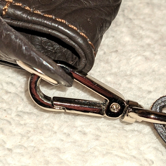 Chocolate Brown Tooled Italian Leather Fold-over Crossbody‎ Purse - Picture 8 of 12